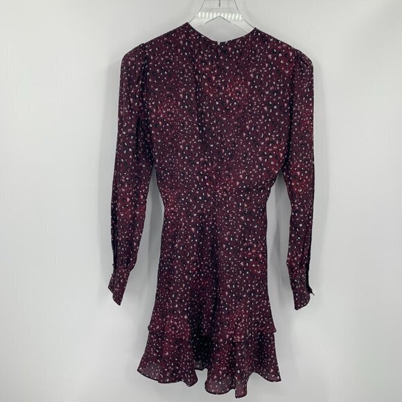 Parker Speckled a-line ruffle dress wine leopard keyhole ruffle shift new XS - Picture 4 of 6